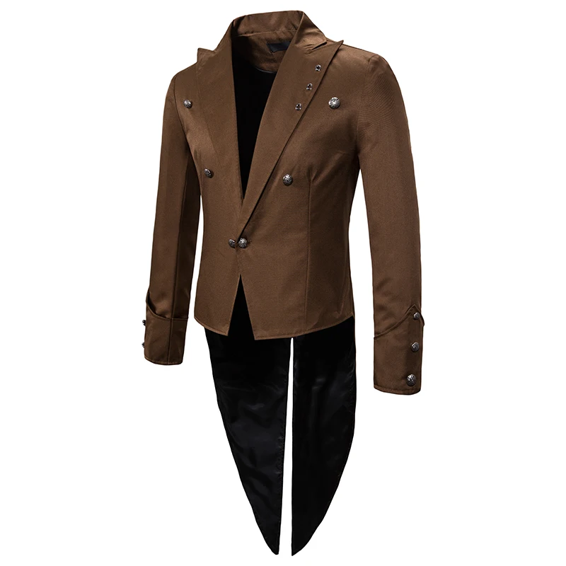 Мужской костюм в викторианском стиле, черный смокинг, модный фрак, Готический стимпанк, Тренч, куртка, пальто, наряд, форма ласточкин хвост для взрослых - Цвет: Coffee