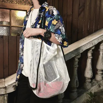 

Women Tote Bag 2020 Fashion Casual Chic Large New Students Shoulder Bag Net Pocket Breathable Transparent Beach Female Handbag