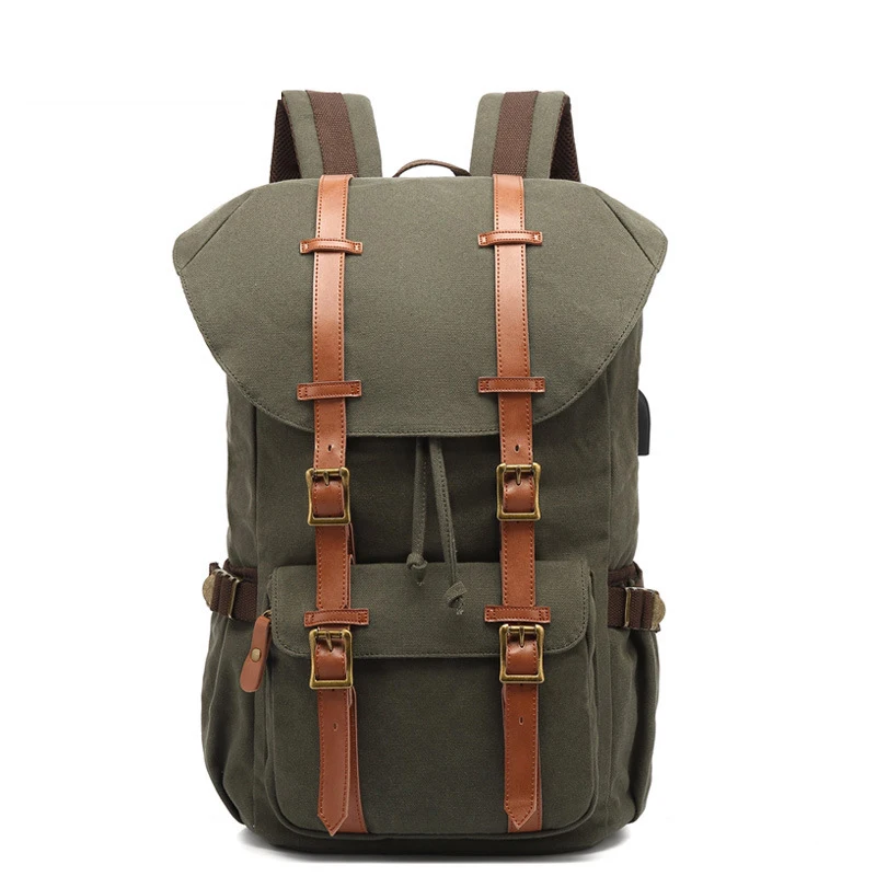 Mochila Feminina, Школьный брезентовый Рюкзак, для улицы, многофункциональный, Usb, мужской, на заказ, Большой Вместительный ранец, восстанавливающий древние способы - Цвет: Армейский зеленый