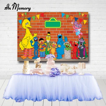 

InMemory Sesame Street Elmo Cookie Monster Backdrops Brick Wall Bunting Kids Birthday Party Photography Background Custom Banner