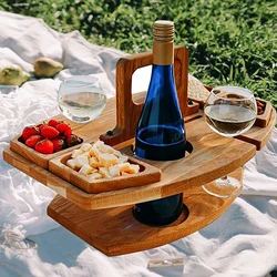 Table pliante en bois Portable, pour jardin en plein air, Camping, porte verre à vin, plateau de collation de Fruits, pique nique, Tables touristiques de campagne 