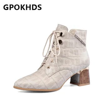 

GPOKHDS 2021 women Ankle boots Sheepskin Winter short plush Pointed Toe Zipper High heels female boots size 43