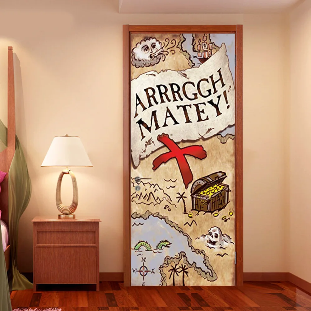 Самоклеящиеся дверные наклейки домашний декор водонепроницаемая Пиратская