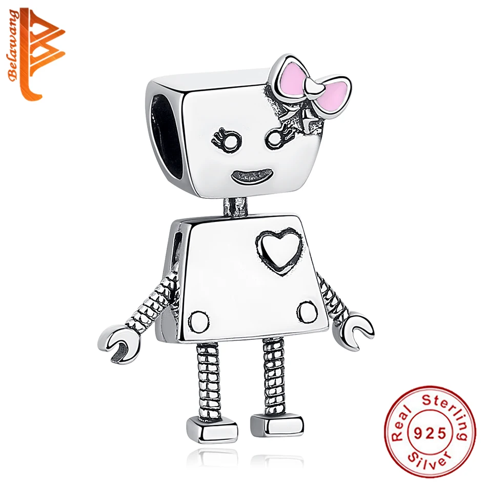

Wholesale Cute 925 Sterling Silver Flower Fairy Robot Enamel Clear CZ Beads Fit Original pandora Charm Bracelet Jewelry Making