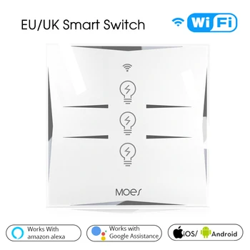 

Type 86 Wireless Smart Wall Switch 3-Channel Voice Control Touch Support Alexa Google Home Tuya