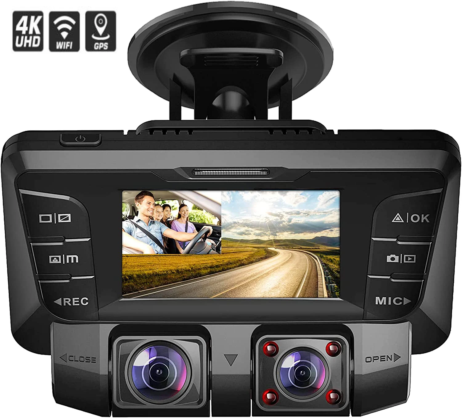 Видеорегистратор с двумя камерами 4K Ultra HD 2160P + 1080P Wi-Fi/GPS/WDR/ADAS ЖК-экран ночное