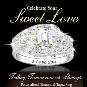 

New fashion trend ring with three sets of engagement rings inlaid with zircon in Europe and America