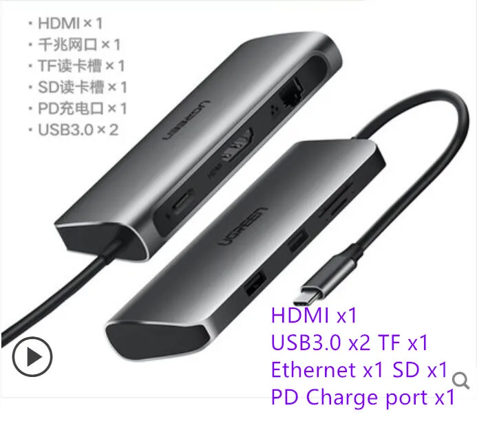 HDMI Ethernet TF SD USB-C док-станции для ноутбука многофункциональный адаптер конвертер деконцентратор для всех интерфейс type-C ноутбук мобильный телефон A009 - Цвет: HDMI Ethernet TF SD