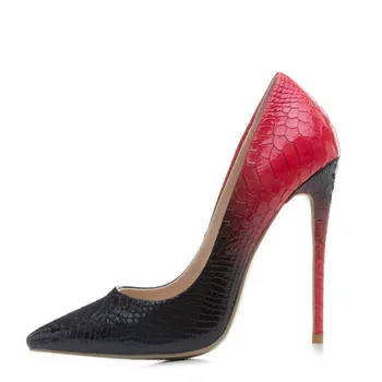 

YECHNE Woman Bridal Pumps Plus Size 33-43 Sexy Ultra High Hooks Shoes Party Stiletto Snake Skin Pattern Red 12-CM Pumps