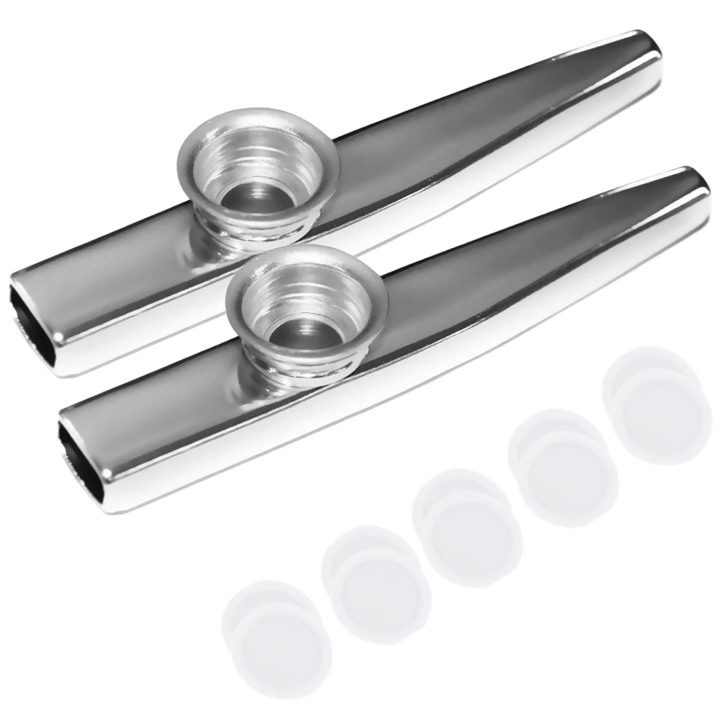 MonkeyJack 2 Pieces of Silver Metal Kazoo With Diaphragms Set Flute Harmonica Kids Party Bag Filler Favours Music Sound Maker 