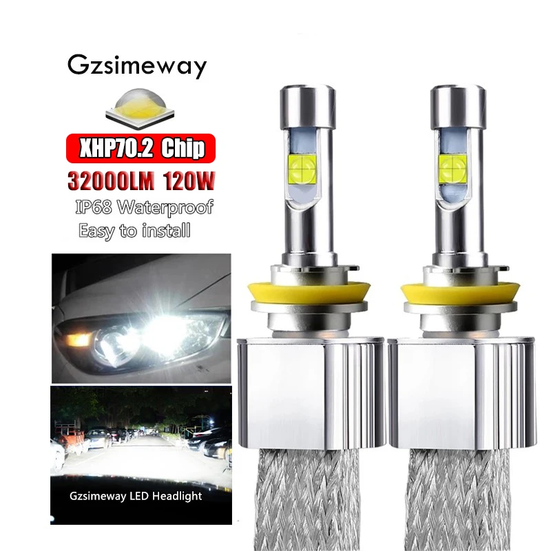 

2PCS 120W H7 LED Lamp H4 H11 9005 HB3 9012 D2H Car Headlight 6000K White 32000LM XHP70 Chip H8 H9 9006 HB4 Auto Fog Light Bulbs