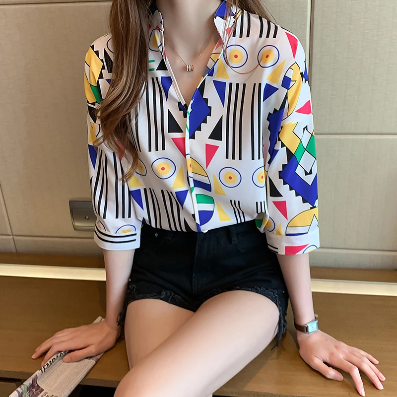 Oversize Funny Blouse Women 2020 Summer Casual Tops Shirt Womens Short Sleeve Streetwear Print Geometric Tops and Blouses Woman