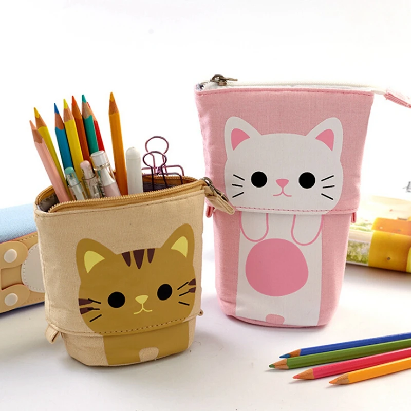 

Cartoon Pencil Case Box Cute Telescopic Pencil Bag Stationery Box Portable Cosmetic Brush Bag Travel Container Organizers