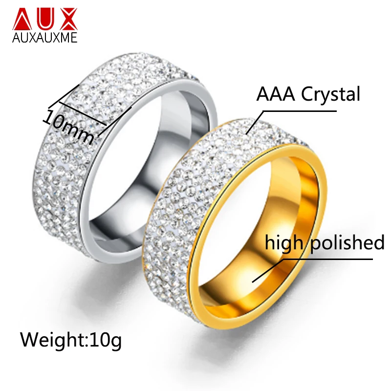 Auxauxme 5 Row Lines Clear White Stones Wedding Rings For Women Fashion Zircon Stainless Steel Female Teen Jewelry 2