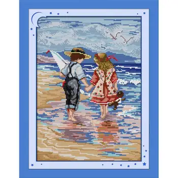 

Joy Sunday Hand In Hand Cross Stitch Kits Needle Crafts 11&14CT Cartoon Pattern Cross Stitch Needlework Set Gift Home Decor