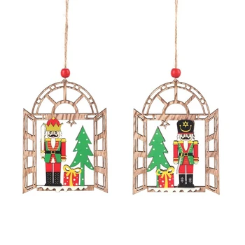 

6PCS Christmas Decorations Colorful Walnut Soldiers Wooden Shopping Mall Hotel Window Scene Decorated