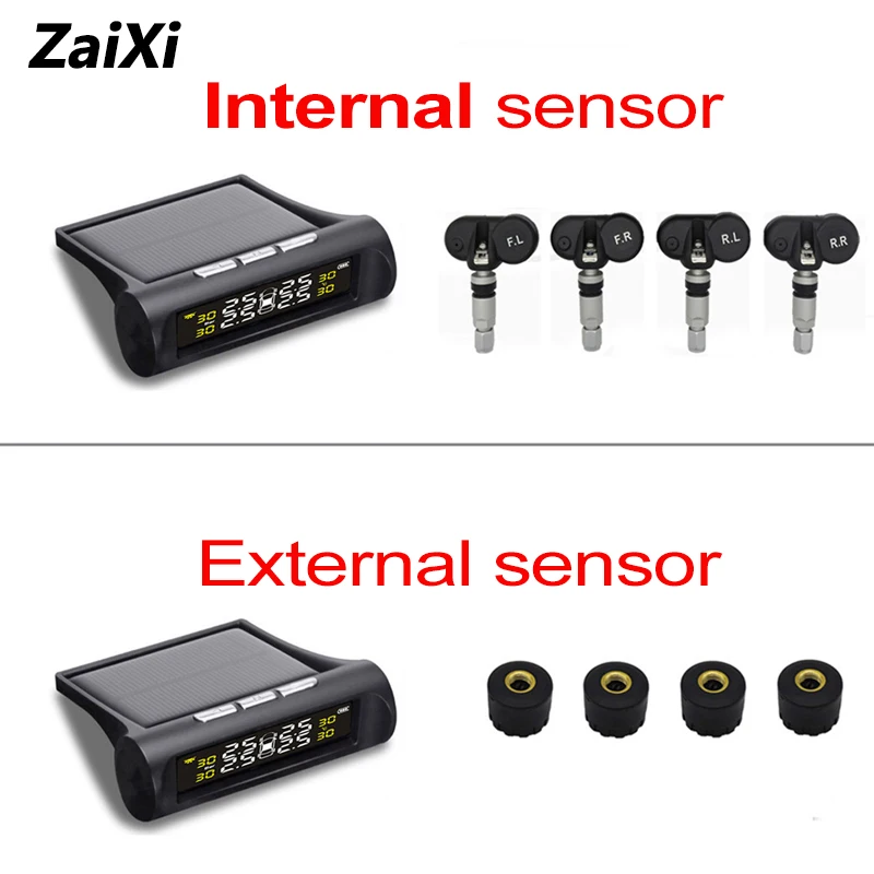 Система контроля давления в шинах ZaiXi система контроля давления в шинах на солнечных батареях 4 колеса внутренний внешний датчик шин оповещение о температуре