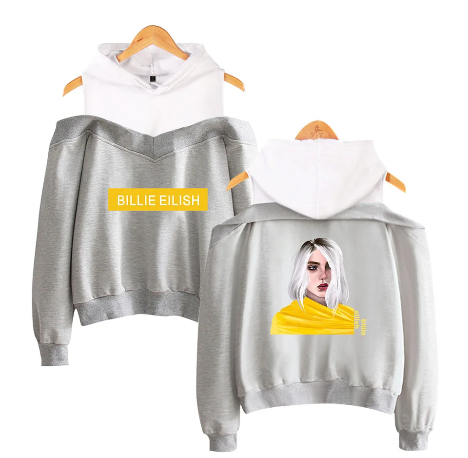 KPOP Billie Eilish розовые толстовки женские с длинным рукавом с открытыми плечами толстовки с капюшоном Harajuku спортивный костюм уличная хип-хоп одежда