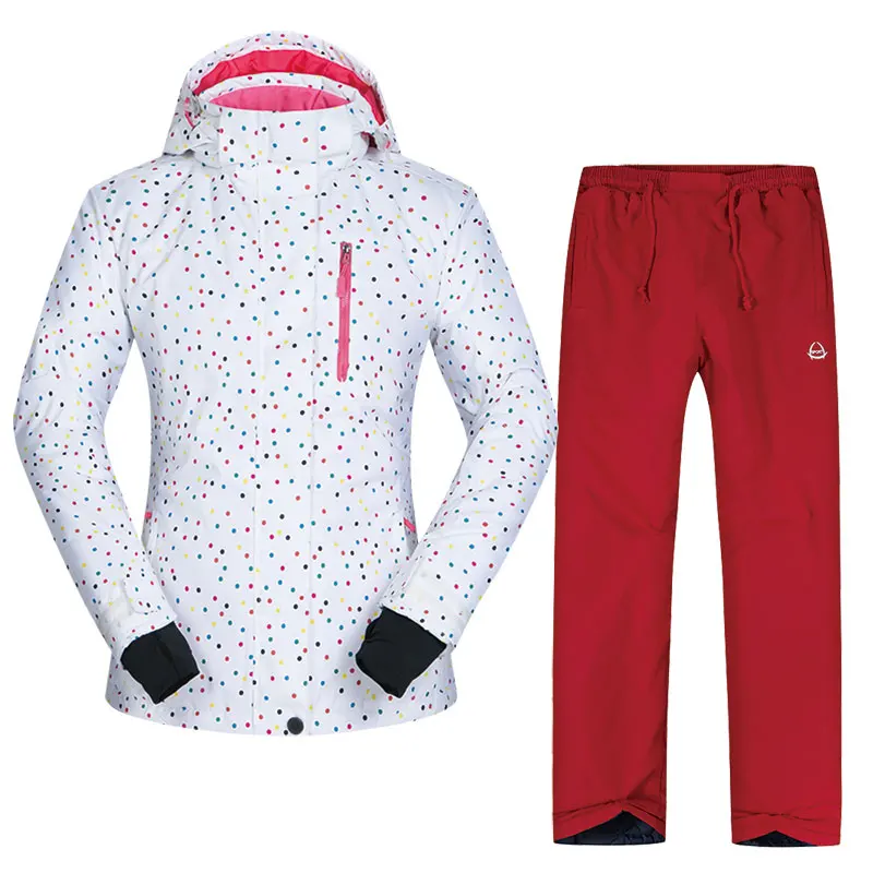 Женская лыжная куртка и брюки, зимняя, высокое качество, ветрозащитная, водонепроницаемая, дышащая, теплая, для снежной погоды, для женщин, для катания на лыжах и сноуборде, бренд - Цвет: BAIDIAN RED