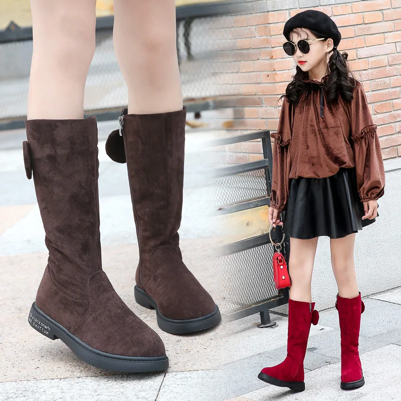 

Girls Boots 2019 Fashion Winter Children Shoes Little Big Kids Girl Warm Snow Boots Princess Bow Leather Mid-calf Boot For Girl