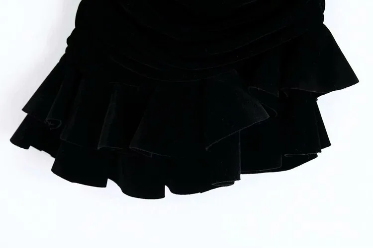 Asymmetrical Flounce Hem Overlap Skirt Mid Waist Ruffle Bodycon Skirt Women Black Elegant Office Ladies Mini Moda Mujer