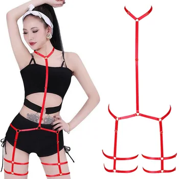 

Full Body Harness Set Goth Cage Bra Sexy Lingerie Fetish Chest Belt Strappy Elastic Adjust Plus Size Tops Women Club Party Rave