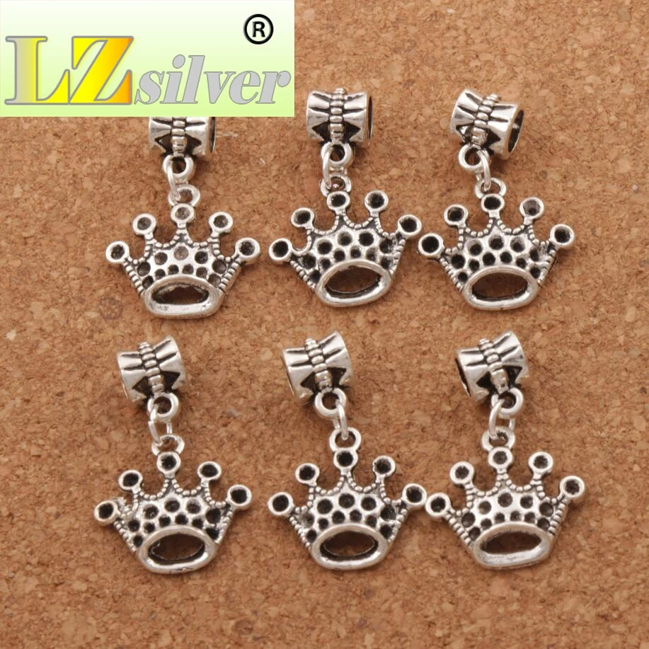 Crown Big Hole Beads 100PCS Zinc Alloy Dangle Fit European Bracelets B302 27.4x18mm