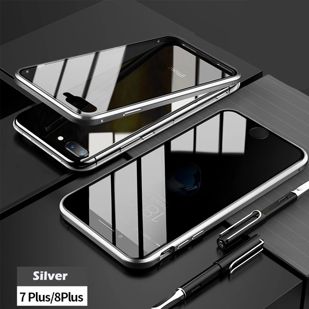 Двухсторонний чехол из закаленного стекла, Роскошный прозрачный чехол для телефона с открытым магнитом для 7 8 Plus 7Plus 8 Plus X XS MAX XR, чехол для телефона - Цвет: for iphone 7P 8P