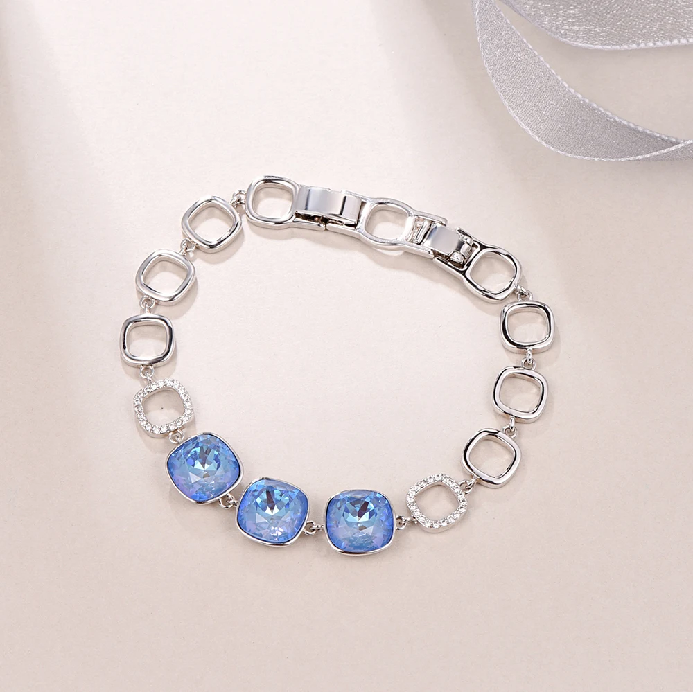 Браслеты с кристаллами Swarovski, квадратные, необычные, каменные, новая мода, золотой цвет, браслет, браслет для женщин, Свадебная вечеринка, ювелирное изделие, подарок