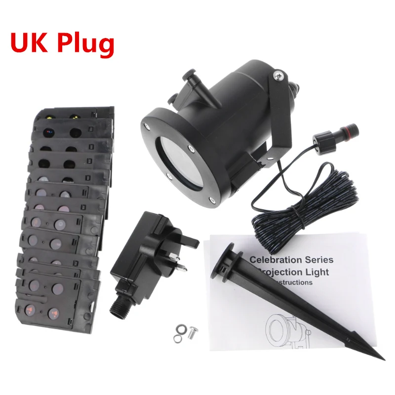 UK Plug Водонепроницаемый проектор вращающийся пейзаж лампа 12 переключаемый узор Светодиодный прожектор для рождественской вечеринки 634E - Испускаемый цвет: UK Plug