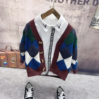 just coat Детская одежда г. Осенне-зимний кардиган для мальчиков, свитер с бархатной рубашкой, Джинсы Комплекты из 3 предметов Рождественский наряд для малышей - Цвет: just coat