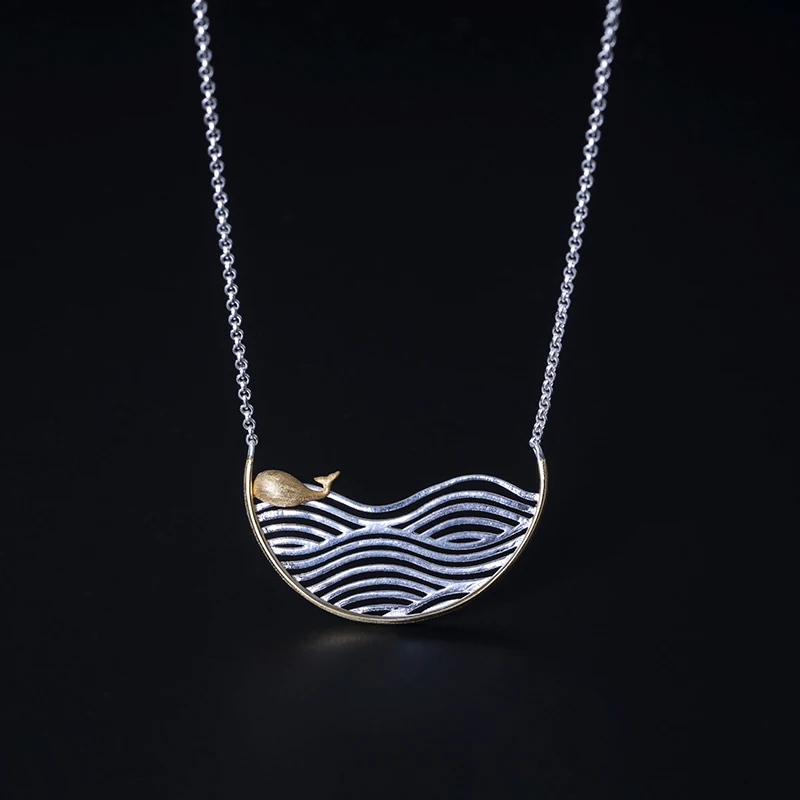 Colgante de ballena con Collar para mujer, joyería fina hecha a mano, Plata de Ley 925 auténtica