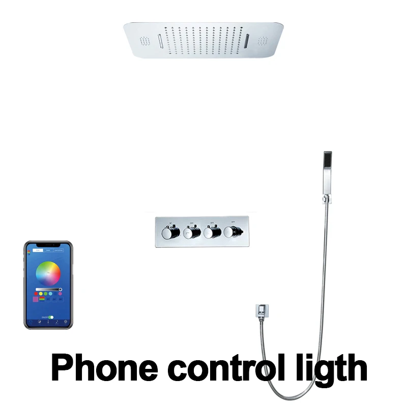 Bluetooth музыкальный светодиодный душ, спа душ с дождевой насадкой, большой поток воды, душевой смеситель, термостатический смеситель для ванной, Душевая система - Цвет: Phone Control
