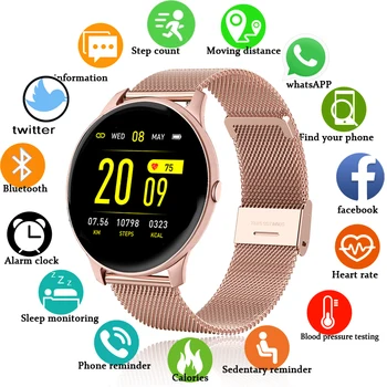 

2020 New Smart watch IP68 waterproof Fitness tracker Heart rate monitor Music control Men women smartwatch for Android IOS+Box