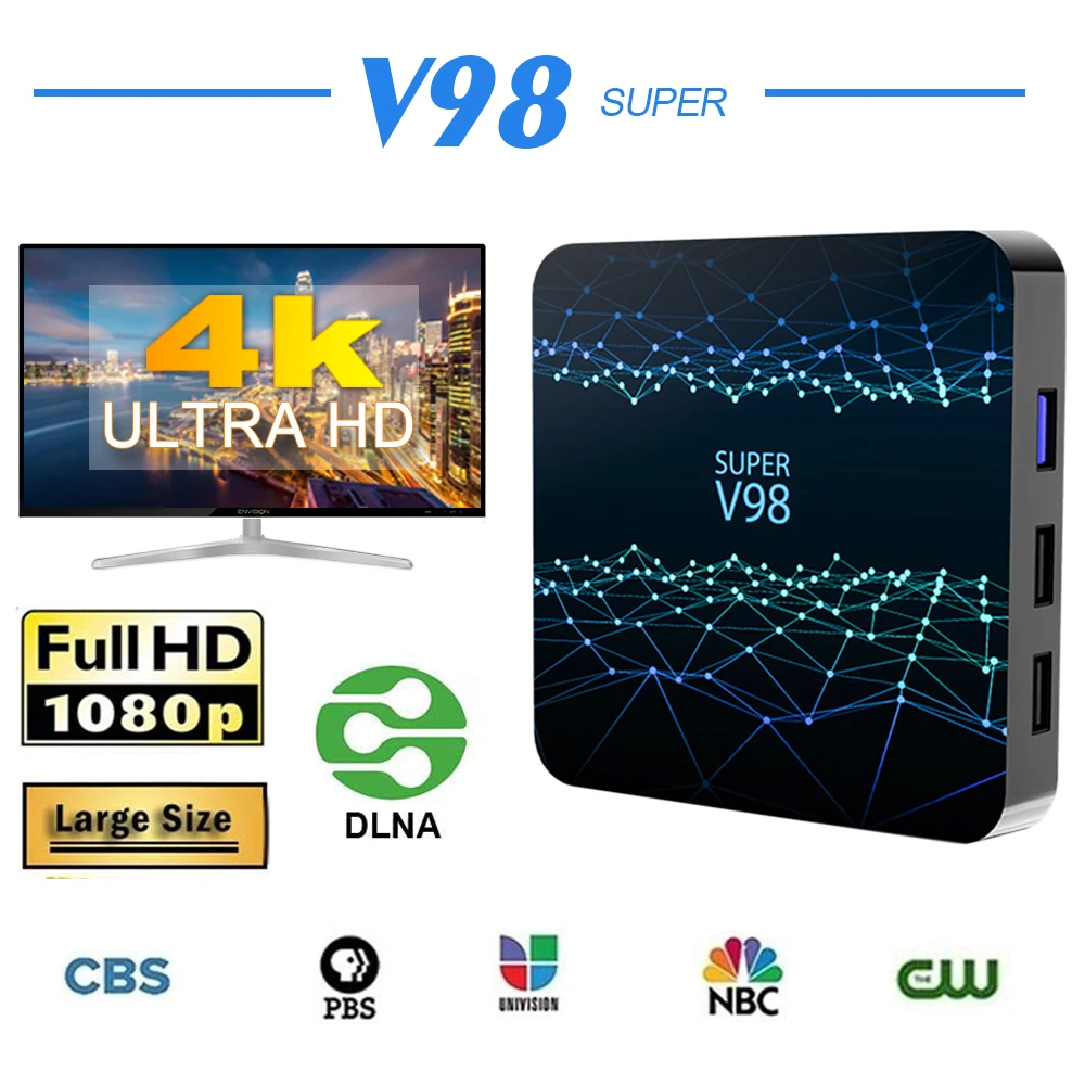 

V98 Android 9.0 TV Box 2.4G WiFi 4GB RAM 32GB ROM Smart Media Player RK3318 Quad Core 2GB 16GB H.265 4K HDR USB 3.0 Set Top Box