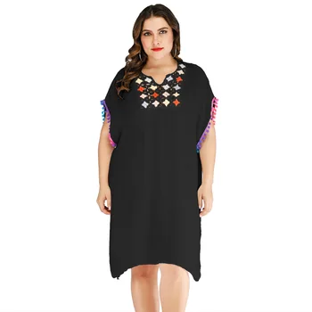 

Women's Cover Up Beach White Black Sundress Fashion Flower Oversized Swimwear Summer Long Cover-ups Female Loose Swim Tunic