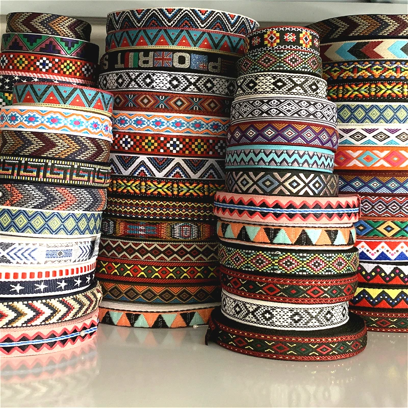 0.75 Inch 20MM Colorful Geometric Single Face Jacquard Embroidered Ribbons DIY Apparel Wrapping Trim Sewing Accessories 5 Yards