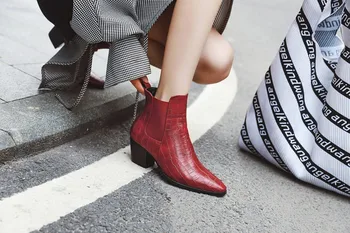 

Oeak Women Boots Ankle Boots Roman Pointed Casual Booties Spring Autumn Women Boots Ladies Western Stretch Fabric Boots Leather