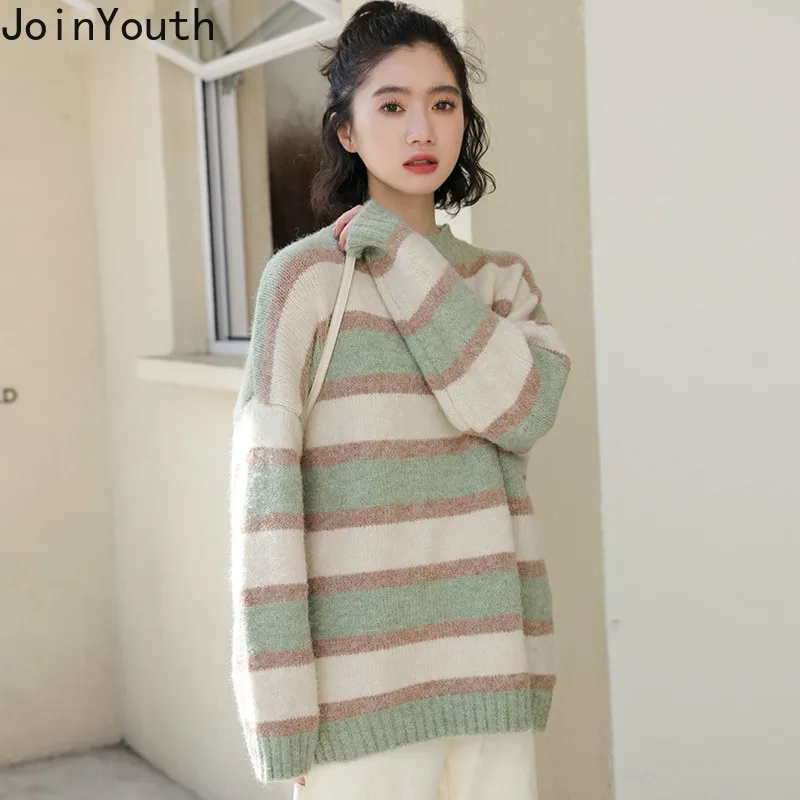 Joinyouth Women Sweater Harajuku Korean Pullovers Striped Full Warm Fashion Ropa Mujer Loose Wild Sweaters O Neck Clothes 114 | Женская