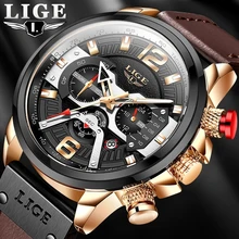 

LIGE 2021 New Mens Watches Top Brand Leather Chronograph Waterproof Sport Automatic Date Quartz Watch For Men Relogio Masculino