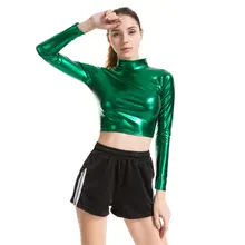 Женский Модный укороченный топ из искусственной кожи с длинным рукавом, короткая рубашка, жилет со стоячим воротником, сексуальный топ на бретелях, женское белье, костюмы для танцев на шесте