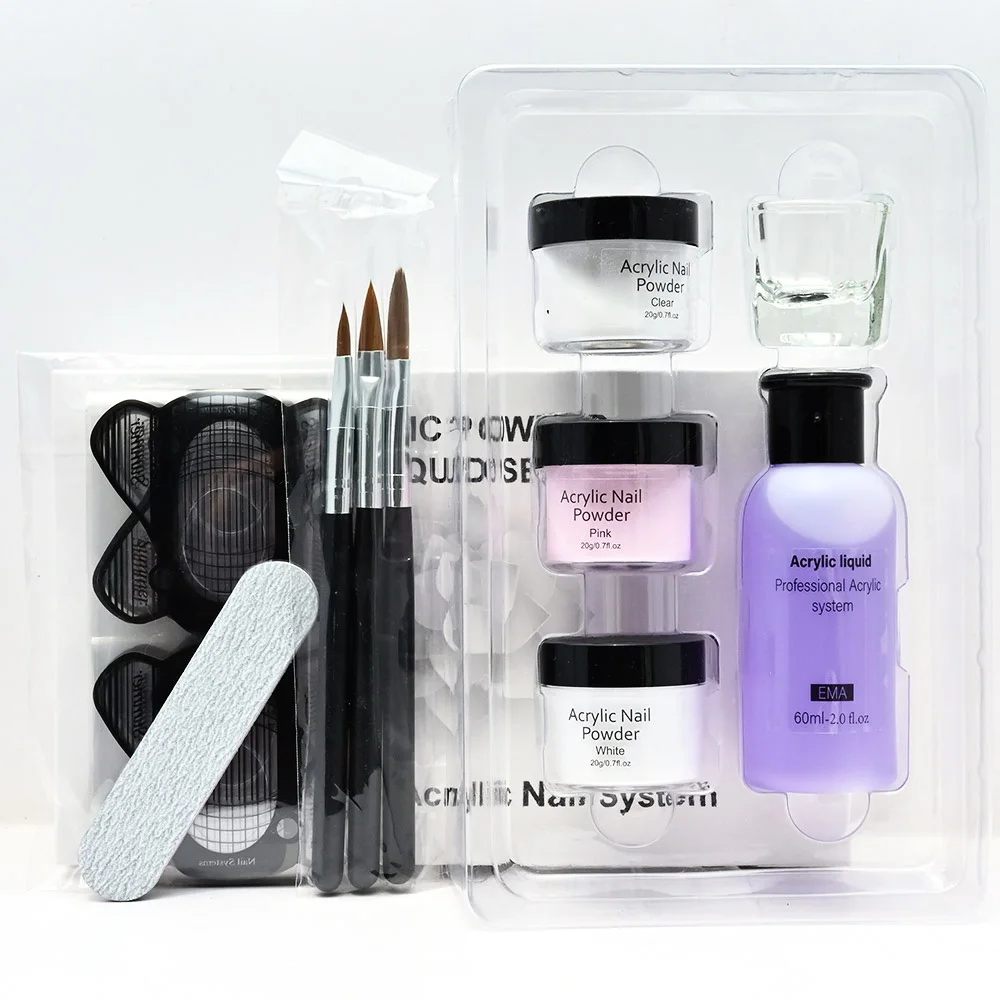 1 Set Acrylic Liquid Powder Crystal Monomer Pink/White/Clear Nail Art