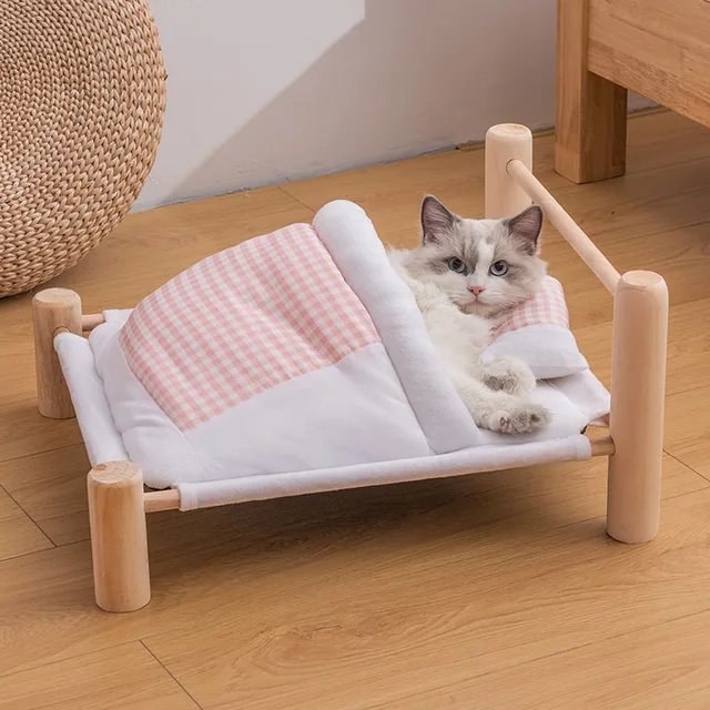 Huisdier Lounger Voor Kat Bed Verwijderbare Slaapzak Hangmat Houten Winter Warm Kitten Katten Huis Huisdieren Bedden Kleine Honden Sofa mat Suppli & Tuin