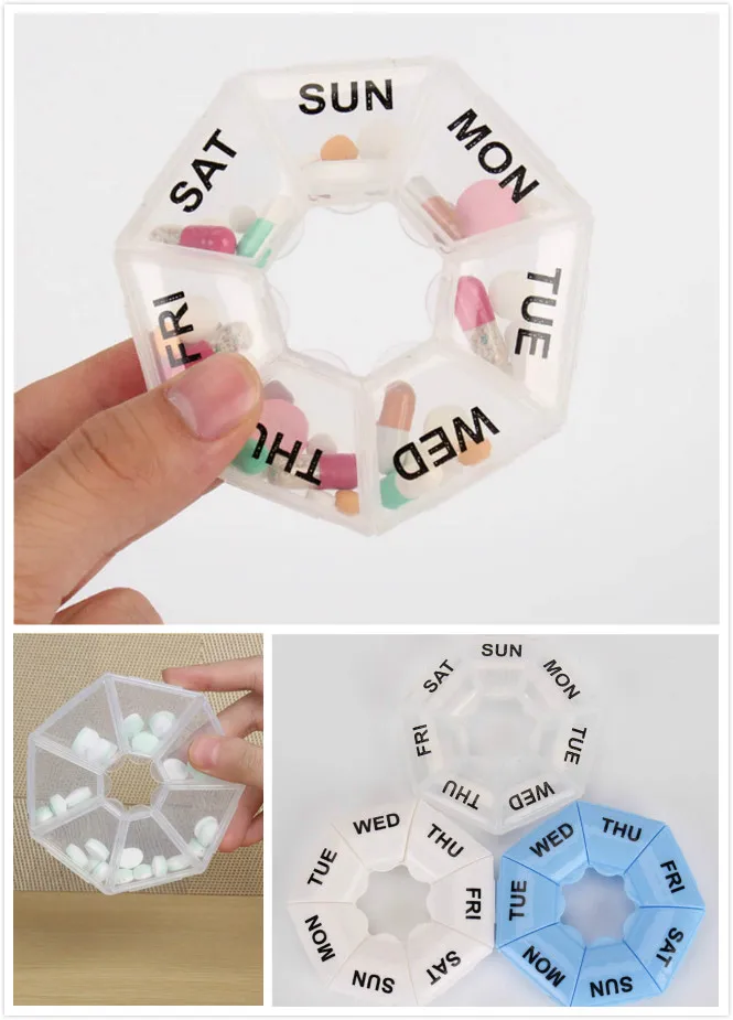 7 Days Medicine Pill Box Mini Round Portable Travel Storage Vitamin Box Sort Tablet Holder Organizer Container Random Color