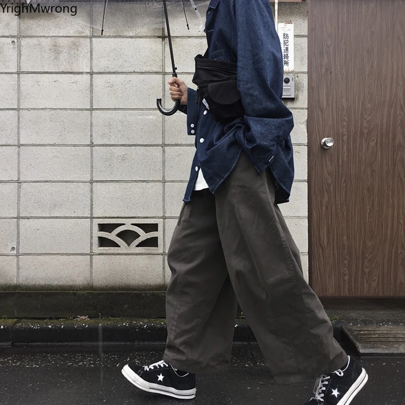 Летние Осенние женские мужские корейские уличные Harajuku однотонные рабочие брюки японские брюки винтажные свободные широкие мешковатые шаровары Мори хип хоп