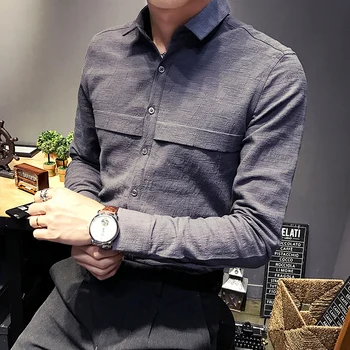 

White shirt male Korean version of the trend of autumn 2019 new handsome Slim wild cotton men's shirt long sleeve