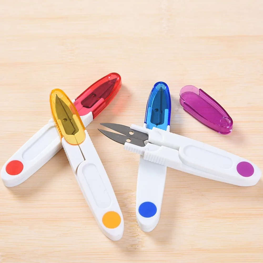 

1PC U Shape Cross Stitch Scissors DIY Portable Lid Safety Plastic Handle Yarn Scissors Embroidery Tailors Sewing Supplies