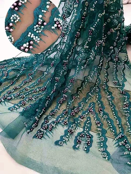 

Heavy work handmade beaded French mesh African lace beads embroidery Nigeria lace is evening dress wedding high-end skirt fabric