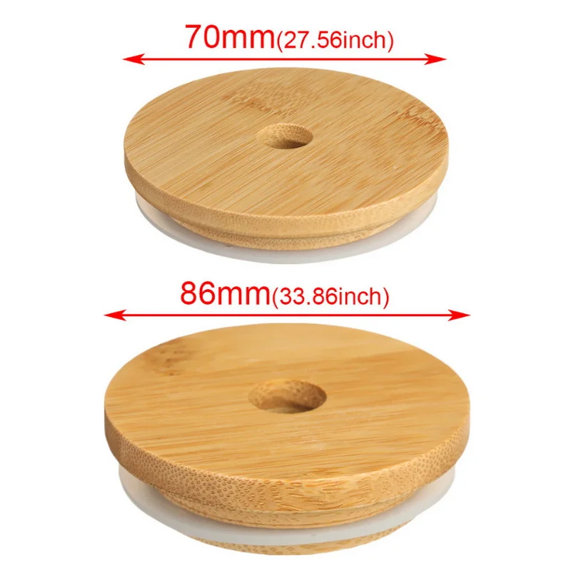 50 PCS Reusable Bamboo Caps Lids With Straw Hole For Mason Jars Drinking Jars Lid 70 MM And 86 MM
