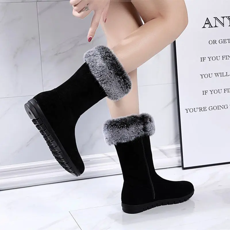Two Wearings Women Mid Calf High Boots,Mid Heel Snow Boots,Warm Winter Shoes,Fashion Black,Grey,Wine-red,Dropshipping